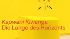 Gelbes Plakat mit einer roten Blume: Kapwani Kiwanga, Die Länge des Horizonts, 16.09.2023 - 07.01.2024 im Kunstmuseum Wolfsburg.